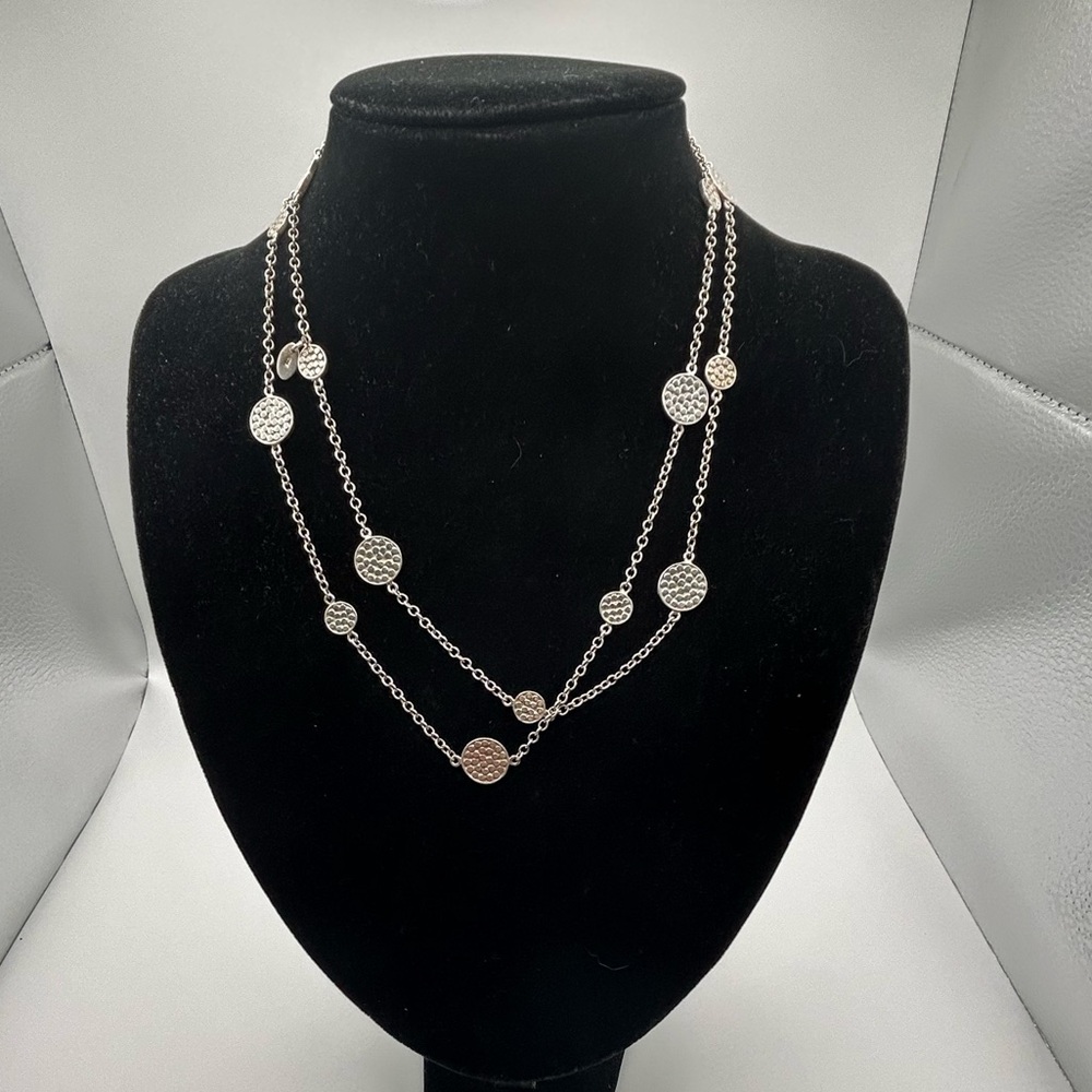 Anna Beck Sterling Silver Disc Dot Station Link Necklace 36”